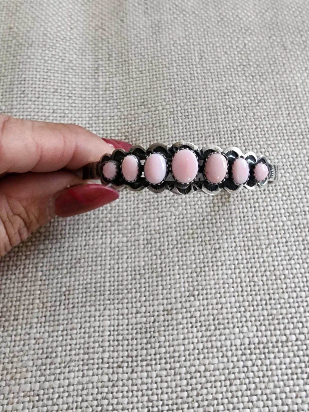 Pink Conch And STERLING  Silver Cuff Signed And Stamped By Navajo Artist